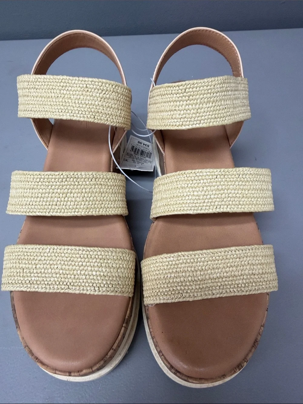Universal Thread Women's Triple-Strap Woven Sandals in Natural Straw